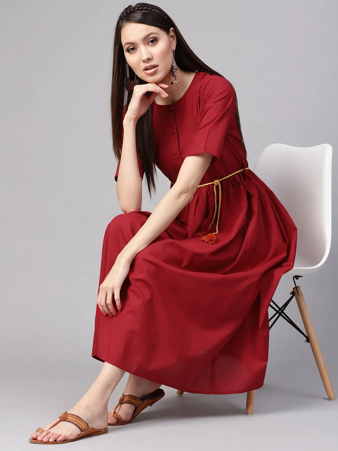 Women Red Solid Maxi Dress