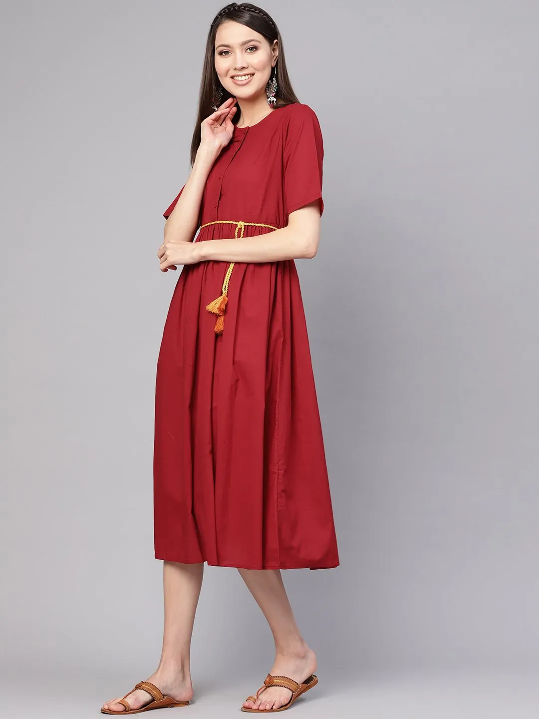 Women Red Solid Maxi Dress