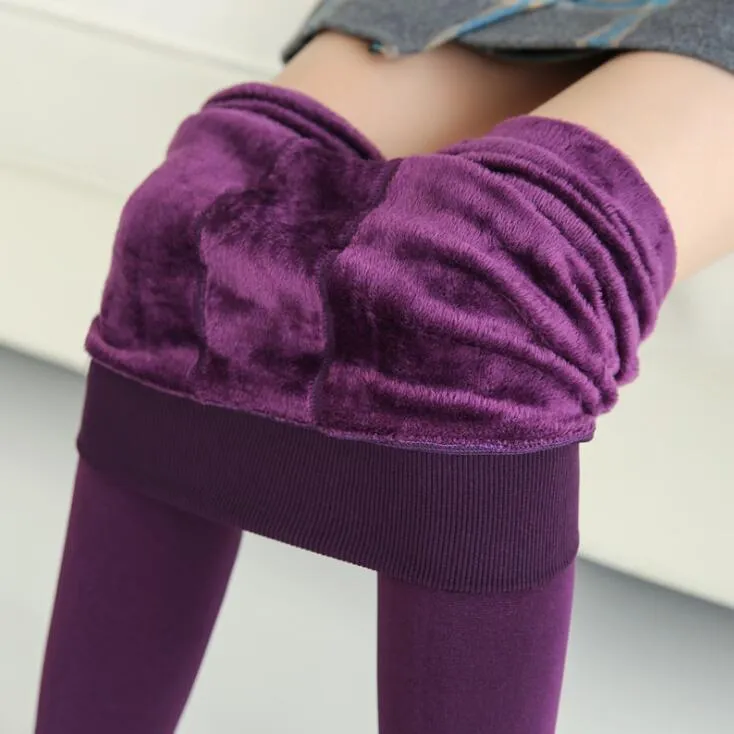 Women Warm Casual Knitted Velvet Elastic Skinny Leggings