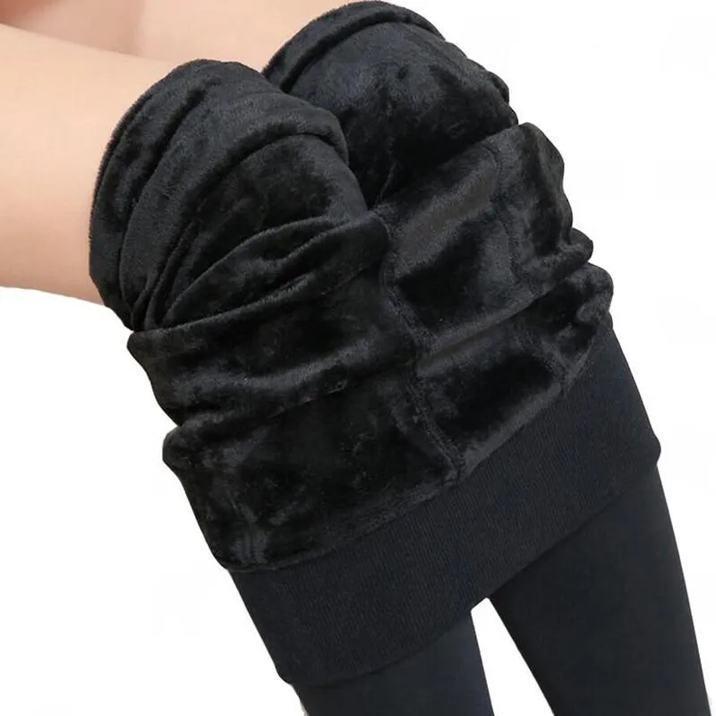 Women Warm Casual Knitted Velvet Elastic Skinny Leggings