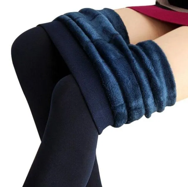 Women Warm Casual Knitted Velvet Elastic Skinny Leggings