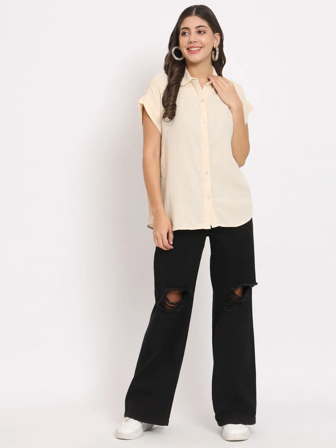 Women's Cotton Cream Casual Shirt