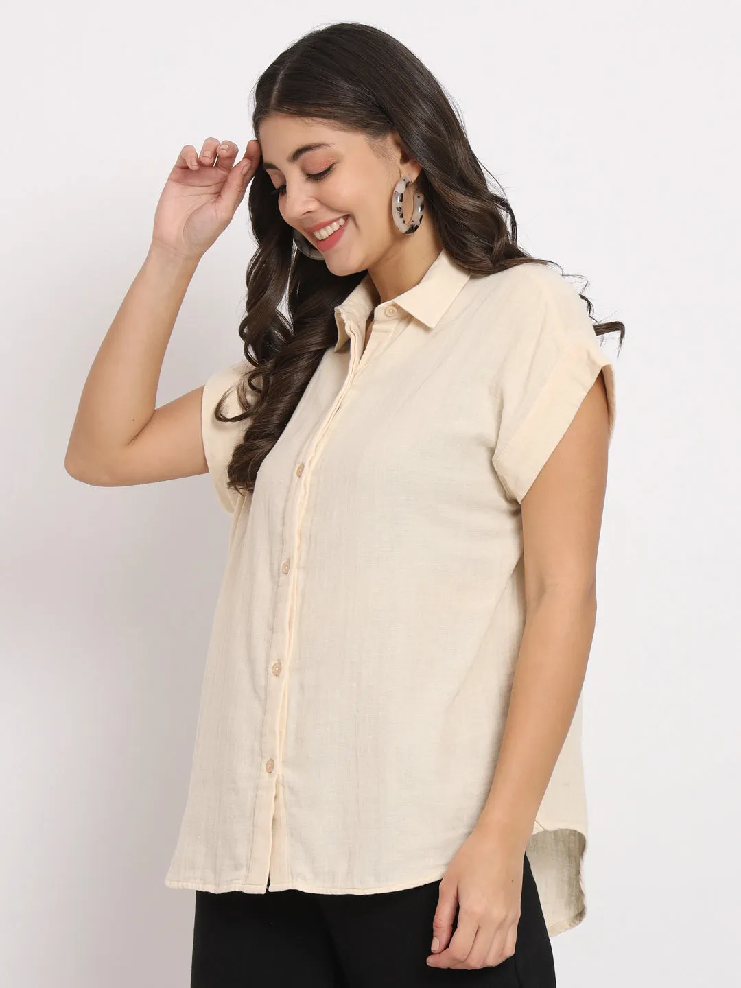 Women's Cotton Cream Casual Shirt