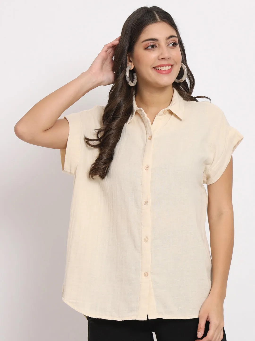 Women's Cotton Cream Casual Shirt