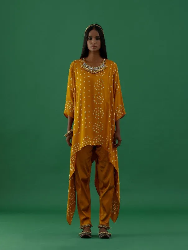 Yellow Bandhani Modal Satin Tunic