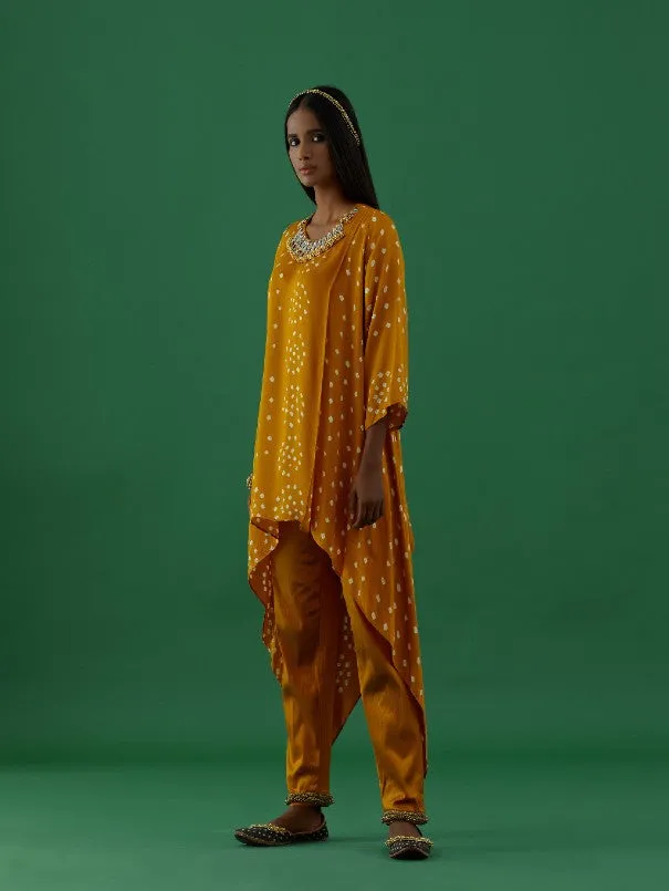 Yellow Bandhani Modal Satin Tunic