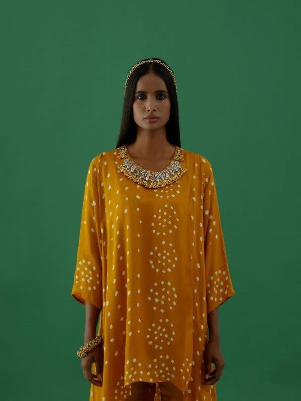 Yellow Bandhani Modal Satin Tunic