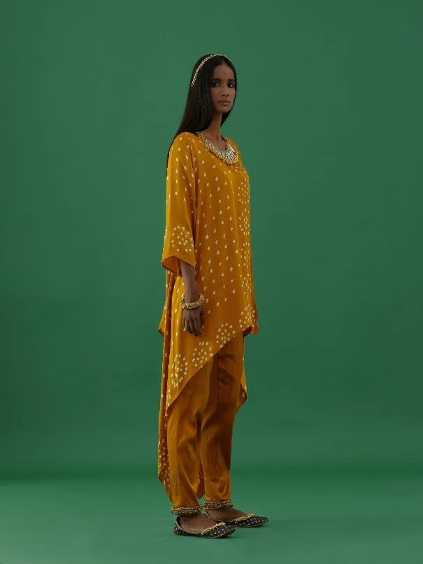 Yellow Bandhani Modal Satin Tunic